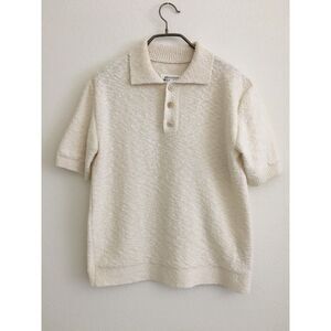 Maison Margiela S51GL0043 Womens S Ivory Boucle Knit Polo Shirt Short Sleeve